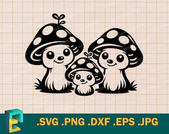 Paddenstoel familie SVG - Cricut en silhouet | Vector Happy Mushrooms-sjabloon om te snijden, download svg, png, eps, dxf