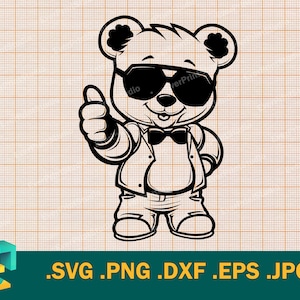 Cool ours en peluche SVG - Cricut et Silhouette | Ours en peluche urbain vectoriel découpé | Téléchargez des cliparts mignons et élégants ours en peluche png, svg
