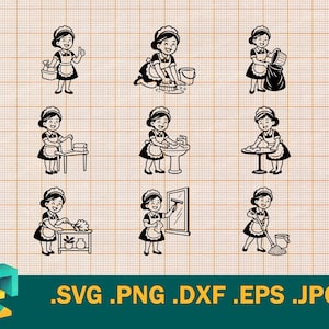 クリーニングバンドルSVG - Cricut、Silhouette | ベクターハウスクリーナー、清掃婦。クリーニングサービス印刷可能svg、png、eps、dxfをダウンロード
