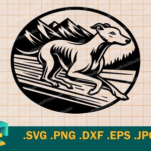File di taglio SVG per cane Whippet in esecuzione per Cricut, Silhouette / Vector Greyhound SVG Template per macchine da taglio, cane Whippet svg, png, eps, dxf
