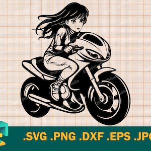 Cute Biker Girl SVG - Cricut, Silhouette | Girl on Sport Bike | Biker Clipart | Biker Cut File | Girl Rider Motorbike Cutfile, svg, png, eps