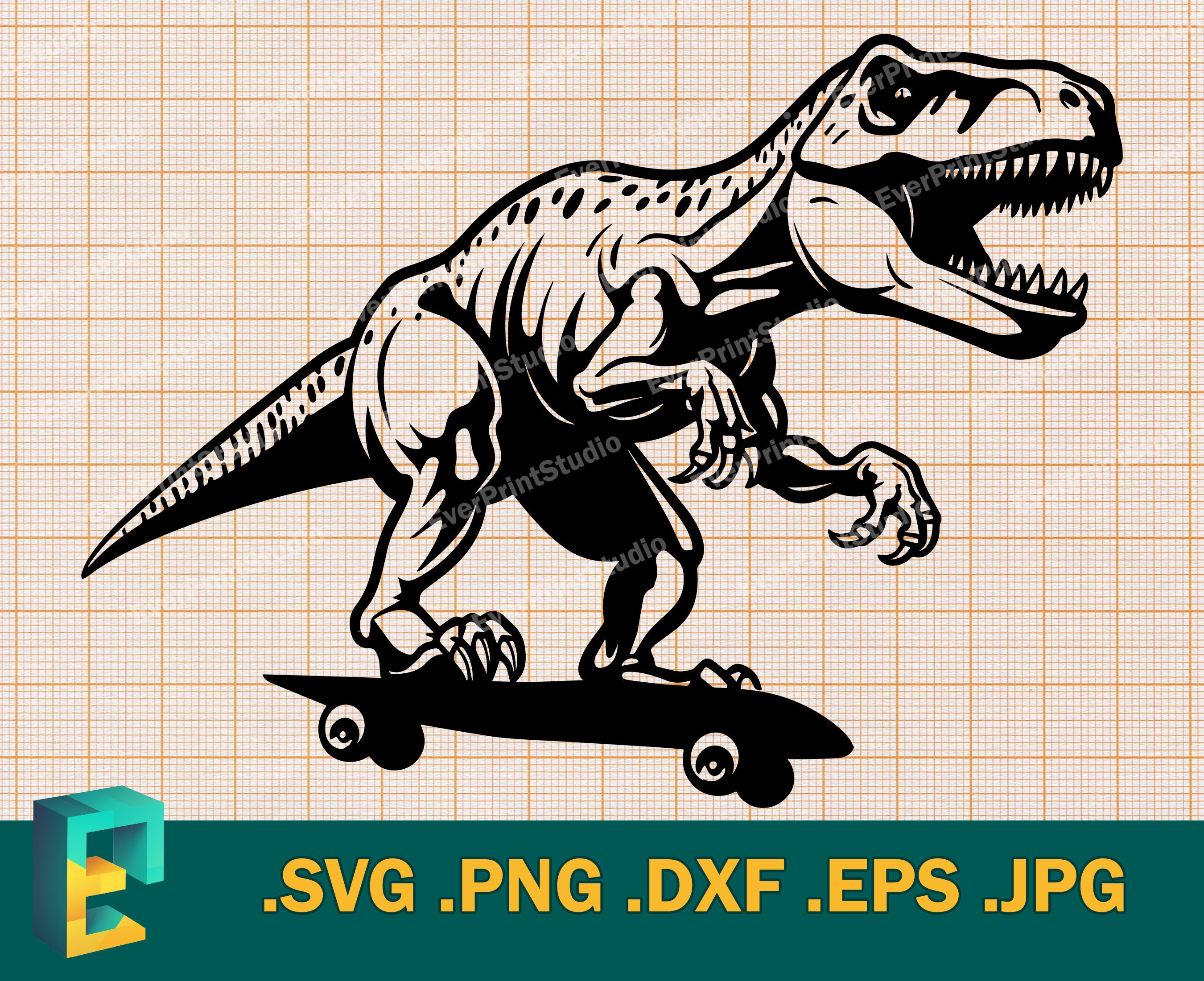 Skateboard Vintage Années 80 - Graphique Dinosaures Vert T-Rex & Triceratops - Occasion