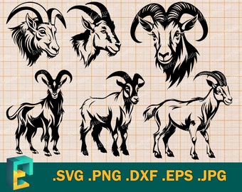Pacote SVG de cabra - Cricut, Silhueta | Download de arquivo de corte de cabra vetorial de design artístico, gráficos de pacote svg de cabra fofa, logotipo de clipart digital