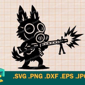 Monster Bunny schieten SVG - Cricut, silhouet | Vector speelgoed gasmasker Evil Bunny - machinegeweer gesneden bestand sjabloon sublimatie png, svg, dxf
