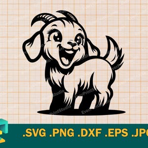 Baby Goat svg - Cricut, Silhouette | Cute Goat Vector Cut file | Downloadable Cute Farm Goat for DIY Template for Cutting svg, png, eps, dxf