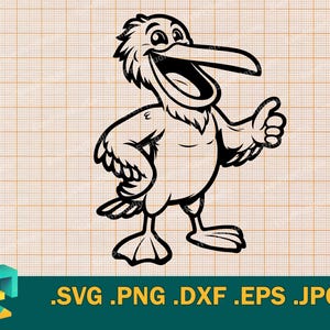 Glücklicher Pelikan SVG - Cricut, Silhouette | Vektor Pelikan Maskottchen SVG Schnittdatei | Süßer Pelikan Download Schneidevorlage svg, png, eps, dxf
