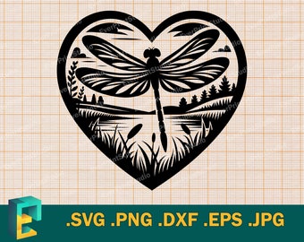 Libelle SVG - Cricut, Silhouette | Libelle Herz SVG Schnittdatei für Schneidmaschinen, svg, png, eps, dxf