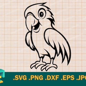 Papagei SVG Schnitt Datei für Cricut & Silhouette | Papagei SVG Vorlage für Schneidemaschinen | Niedliche Papagei Schneidedatei svg, eps, dxf, png, jpg