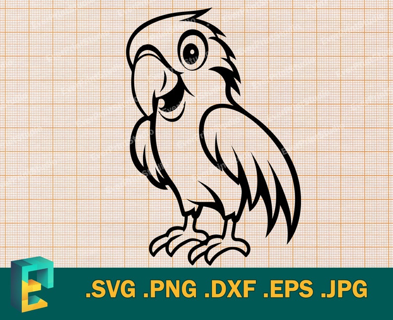 Parrot SVG Cut File for Cricut & Silhouette Parrot SVG Template for Cutting Machines Cute Parrot Cutting File svg, eps, dxf, png, jpg image 1