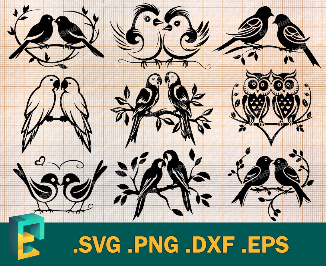 Love Birds SVG Bundle Files for Cricut, Silhouette Cute Birds SVG