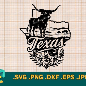 Texas SVG - Cricut, Silhouette | Vector Texas State USA Cut File | Download Texas Longhorn Bull Template for Cutting svg, png, eps, dxf