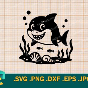 Baby Hai SVG - Cricut, Silhouette | Vektor Kleiner Hai SVG Schnittdatei | Süßer Hai - Download Vorlage zum Schneiden von svg, png, eps, dxf