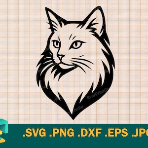 Angora Cat SVG - Cricut, Silhouette | Vector Turkish Angora Cat Cut File | Download Turkish Cat Template for Cutting svg, png, eps, dxf