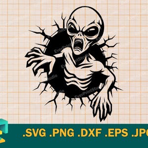 Alien SVG - Cricut, Silhouette | Vector Spooky Alien SVG Cut File | Download Printable Alien Halloween Wall Print svg, png, eps, dxf