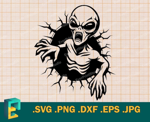 Alien SVG - Cricut, Silhouette | Vector Spooky Alien SVG Cut File | Download Printable Alien Halloween Wall Print svg, png, eps, dxf