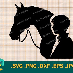 Niño con caballo SVG - Cricut, silueta / vector Niño y caballo Archivo de corte Descargar archivo de corte imprimible Logotipo, svg, png, eps, dxf