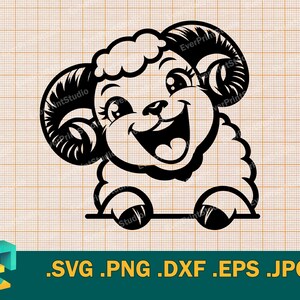 Ram-svg: Cricut, silhouet | Little Peeking Ram team mascotte SVG, schattige baby Happy Ram svg, ram sjabloon voor snijden svg, png, eps, dxf