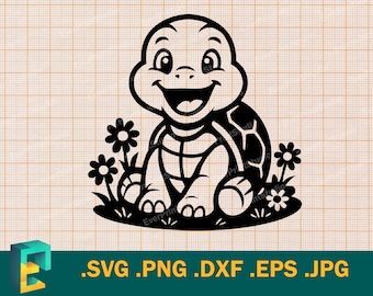 Baby Turtle SVG - Cricut, Silhouette | Vector Cute Turtle Cut File | Download  Happy Baby Turtle Template for Cutting svg, png, eps, dxf