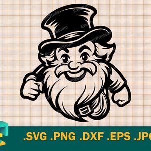 Leprechaun SVG - Cricut, Silhouette | Vector Happy Leprechaun Cut File | Download Printable Cute Leprechaun Clip Art Logo, svg, png, eps