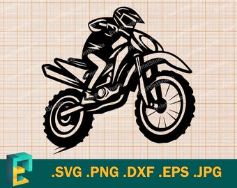 Motocross Biker SVG - Cricut, Silhouette | Vector Dirt Bike Clipart, Bike Racing Cut File Download Template for cutting svg, png, eps, dxf