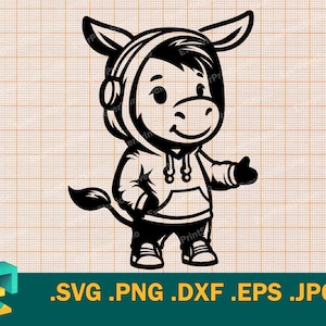 Donkey SVG Cut File for Cricut and Silhouette |  Donkey in Urban Clothes SVG Cut File  Template for Cutting Machines svg, png, eps, dxf