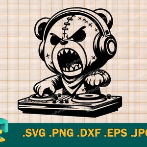 Zombie DJ Disc Jockey SVG - Cricut, Silhouette | Zombie dj Musik SVG, Zombie Teddybär Radio Sound | dj Einrichtung Design Art Logo svg, eps, dxf