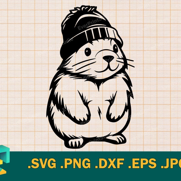 Groundhog SVG - Cricut and Silhouette | Cute Groundhog Vector Cutting File |  Groundhog wearing a Toque, Beanie Hat SVG | Clipart Groundhog