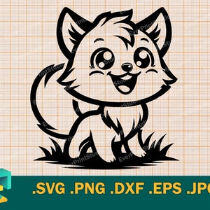 Renard SVG - Cricut, Silhouette | Vector bébé mignon renard fichier coupe SVG | Téléchargez le modèle imprimable de découpe de renard heureux mignon svg, png, eps, dxf