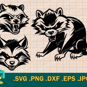 Raccoon SVG - Cricut, Silhouette | Vector Raccoon Cut File | Download Angry Raccoon Mascot SVG, Clip Art Raccoon Logo, svg, png, eps, dxf