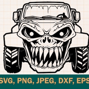 Off Road Monster Svg, 4x4 |  Monster Truck Mountain Svg, Evil Car Decal, Shirt Design, Svg, Png, Dxf, Eps - Unique for Cricut Silhouette