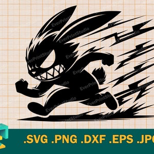 Running Bunny SVG - File di taglio per Cricut e Silhouette / Scaricabile File di taglio Bad Angry Rabbit / Esecuzione di coniglio malvagio svg, eps, png, dxf