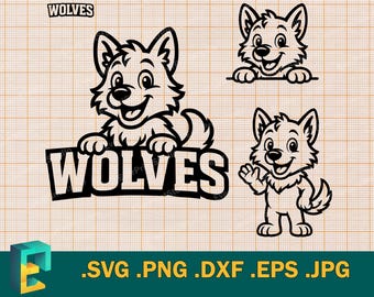 Camiseta del equipo de lobos (SVG) - Archivo de corte de silueta, Cricut / Espíritu de la camiseta infantil de los pequeños lobos, logotipo del equipo deportivo de cachorros de lobo bebé, mascota escolar, SVG, PNG