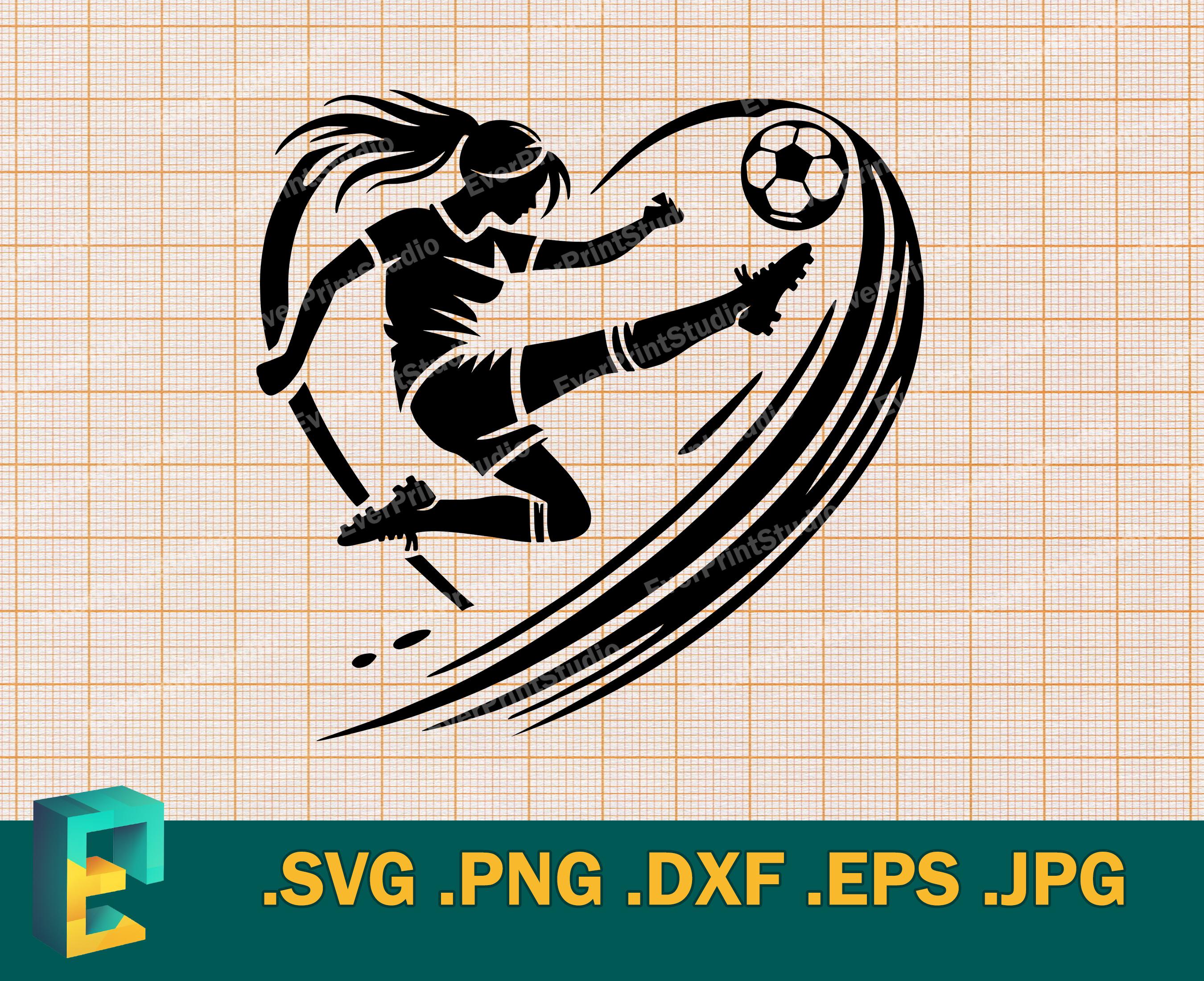 Soccer Girl SVG - Cricut, Silhouette | Vector Soccer Woman Player SVG Cut File, Download Gift for Football Soccer Player svg, png, eps, dxf