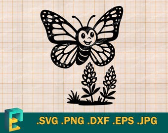 Monarch butterfly SVG - Cricut, Silhouette | Vector Cute butterfly Cut File, Flying Baby Monarch  Flowers Template for Cutting svg, png, dxf