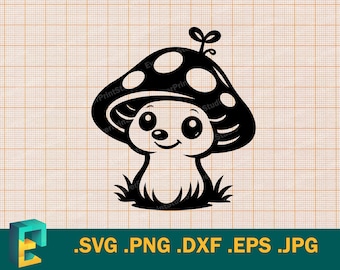 Paddenstoel SVG - Cricut en silhouet | Vector Happy Mushroom-sjabloon om te snijden, download svg, png, eps, dxf