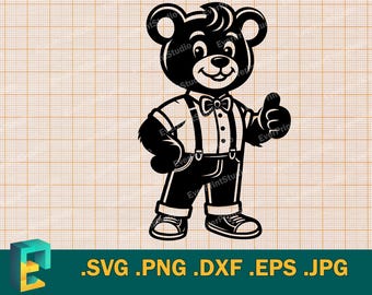Cool Retro Teddy Bear SVG - Cricut i sylwetka | Wektor Stylowy Teddy Bear w Eleganckich Ubraniach Pobierz Plik Szablonu SVG, PNG, EPS, DXF