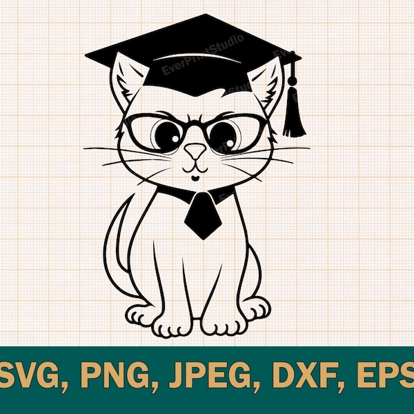 Cat in Graduation Cap SVG  |  Cat Graduate 2023 SVG | Student Cat 2023 png | Cricut Cut File  in .svg, .png, .dxf, and .eps