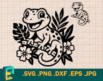 Gecko SVG - Cricut, Silhouette | Vector Gecko Reptile Cut File | Download Gecko Tropical lizard Template for Cutting svg, png, eps, dxf