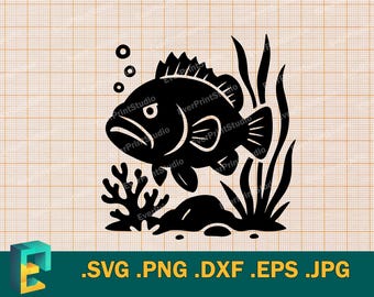 Grouper SVG - Cricut, Silhouette | Vector Grouper SVG Cut File | Grouper Fish - Download Template for Cutting svg, png, eps, dxf