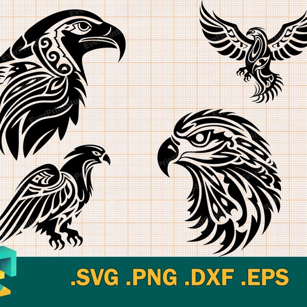 Tribal Eagle  SVG - Design for for Cricut & Silhouette, Vector Tribal Eagle Head Logo, Flying eagle svg, eps, dxf, png, jpg Instant Download