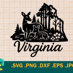 Virginia SVG - Cricut, Silhouette | Vector Virginia State USA Cut File | Download Virginia Deer USA Template for Cutting svg, png, eps, dxf
