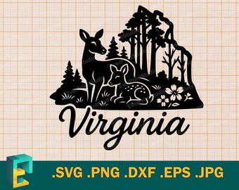 Virginia SVG - Cricut, Silhouette | Vektor Virginia State USA Schnittdatei | Download Virginia Deer USA Vorlage zum Schneiden svg, png, eps, dxf