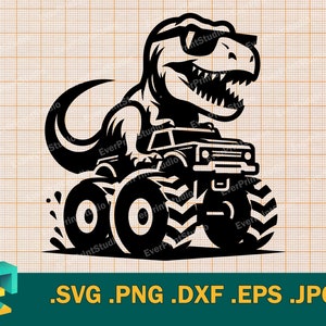 T Rex Montando Monster Truck Svg - Cricut, Silueta, Dino Dinosaur Clipart Silueta, T Rex RideTruck, Cortar Archivo Vector svg, Sublimación png