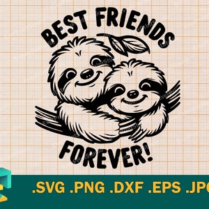 Niedliche Faultiere SVG - Cricut und Silhouette | Entzückende Faultiere Freunde Vektor Schnittdatei | Lustige beste Freunde geschnitten Datei svg, png, eps, dxf
