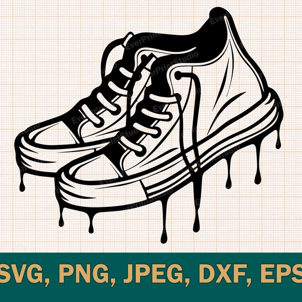 Pair of Dripping Sneakers SVG for Cricut | Silhouette, Clipart, Printable & Instant Download Converse Sneakers Vector .dxf, .eps, .png, .svg