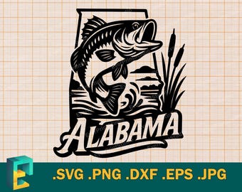 Alabama SVG - Cricut, Silhouette | Vector Alabama bass fishing Cut File | Download State of Alabama USA Cutting Template svg, png, eps, dxf