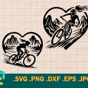 Mädchen Fahrradfahrer SVG - Cricut, Silhouette | Vektor Frau Mountainbike Radfahrer Cut Datei | Lady Radfahrer SVG Download svg, png, eps, dxf