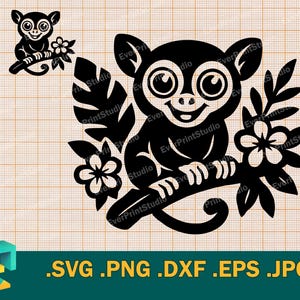 Tarsier SVG - Cricut, silhouet | Vector schattig klein maki gesneden bestand |  Clipart babymaki sjabloon voor snijden Download svg, png, eps, dxf