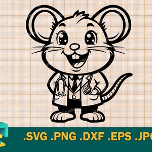 Cute Mouse Doctor SVG - Cricut, Silhouette / Vector Baby Mouse Dentist SVG Cortar archivo / Descargar plantilla para máquinas de corte svg, png, eps