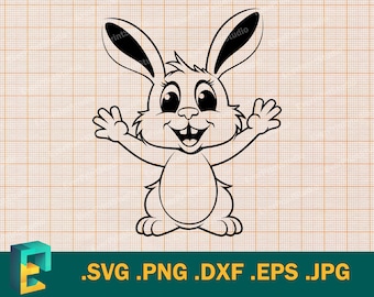 Rabbit SVG - Cricut, Silhouette | Vector Cute Happy Bunny Cut File Download, Cute Rabbit Cutting File | Baby Rabbit Clip Art Logo, svg, png